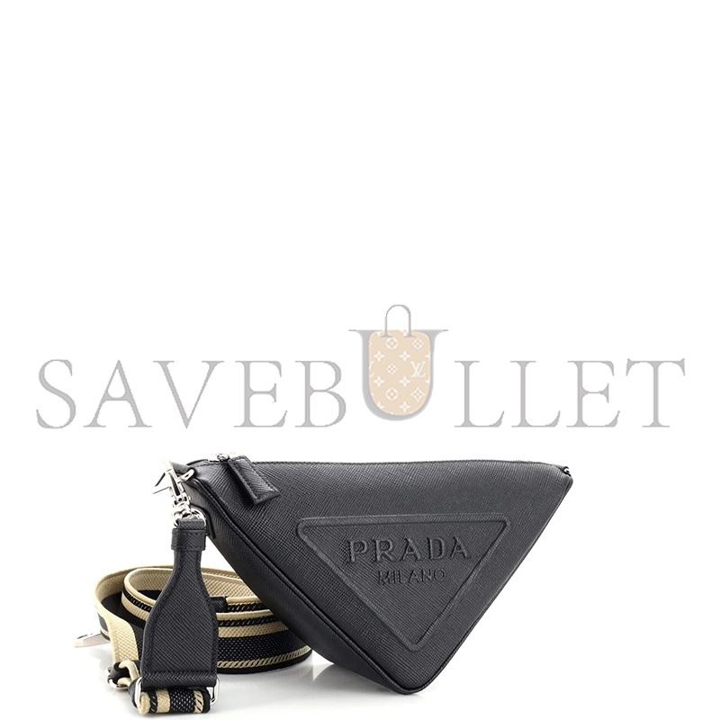 Pra*a triangle logo zip crossbody bag saffiano leather 2vh155 (28*18*11cm)